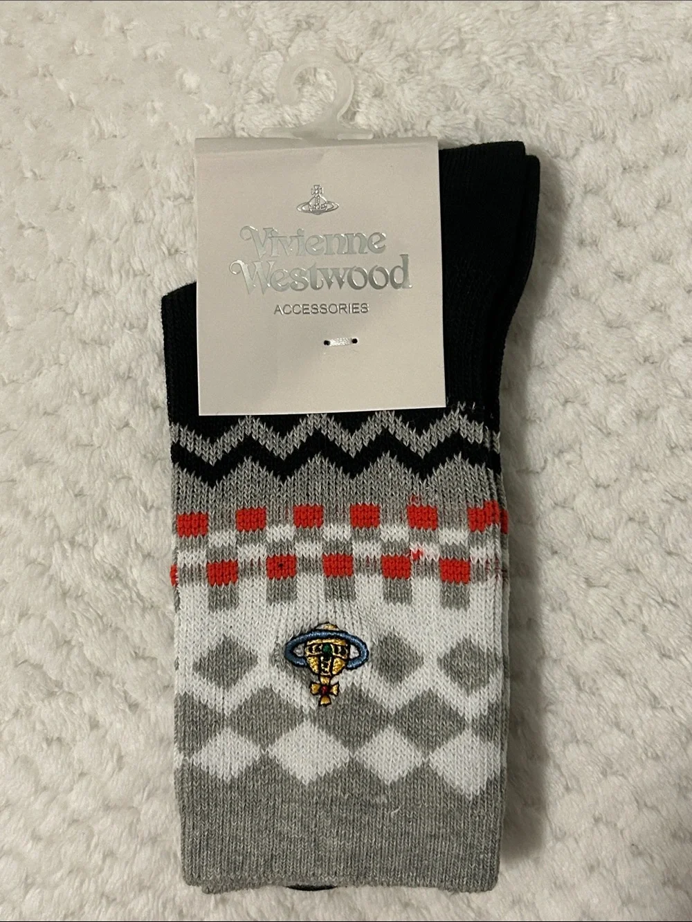 Vivienne Westwood Black, Grey & Red Patterned Socks, 1 Pair Medium (6-8)